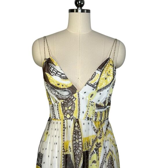 Elie Tahairi Yellow and White Silk Print Sleeveless Maxi Dress | Size 12 - Picture 3 of 10